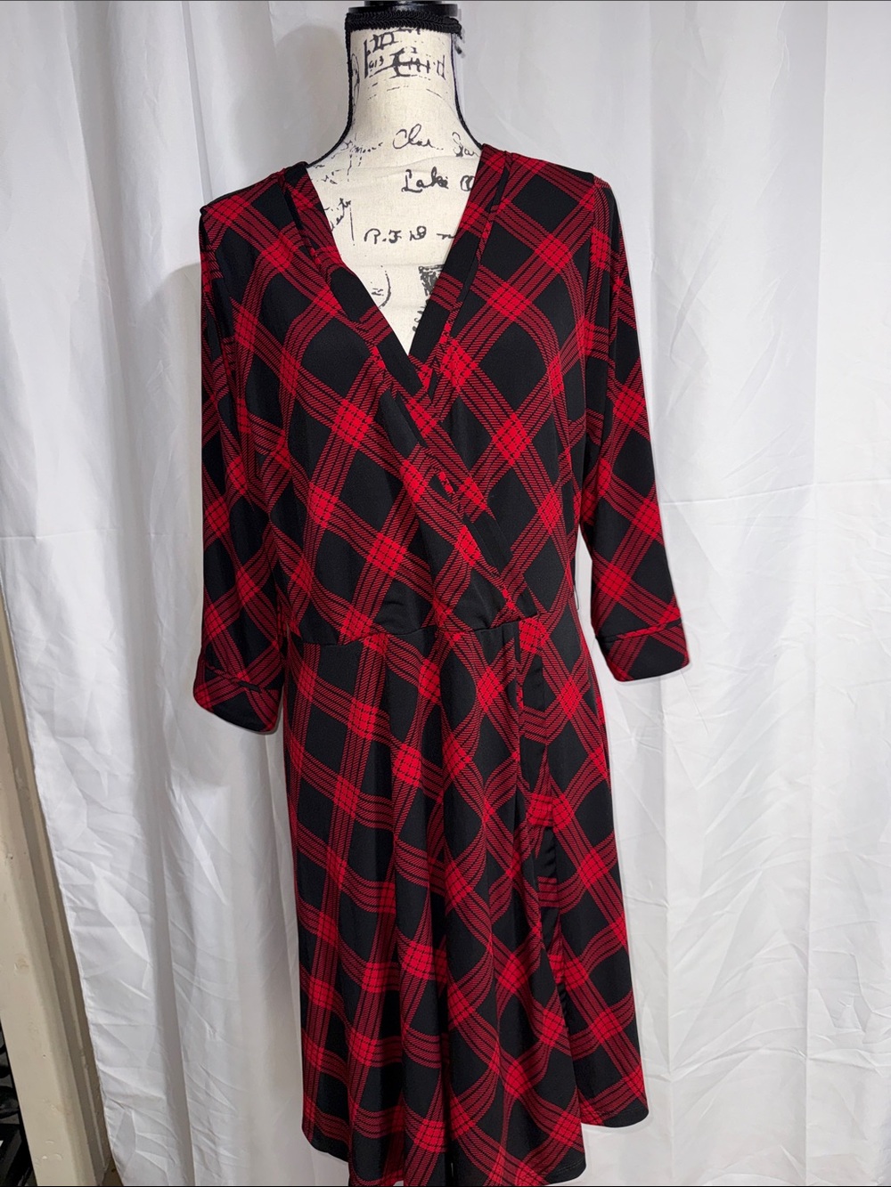 Torrid Red and Black Plaid Midi Fit-and-Flare Dress